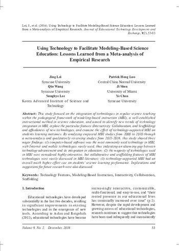 Using Technology to Facilitate Modeling-Based Science Education: Lessons Learned from a Meta-analysis of Empirical Research 이미지